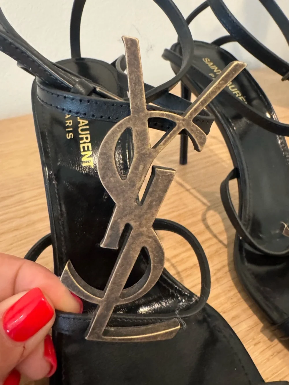 Saint Laurent Black Logo T-Strap Stiletto Sandals - Picture 2 of 16
